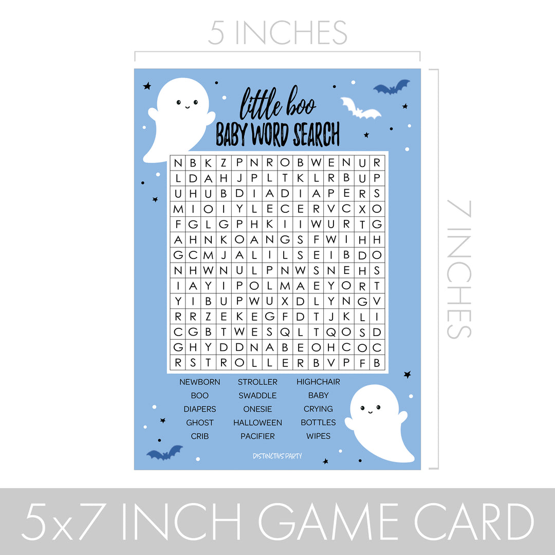 Little Boo: Blue - Boy Baby Shower Game Bundle - Emoji, Animal Match, Who Knows, Word Search - 4 Games for 20 Players - 40 Dual Sided Cards