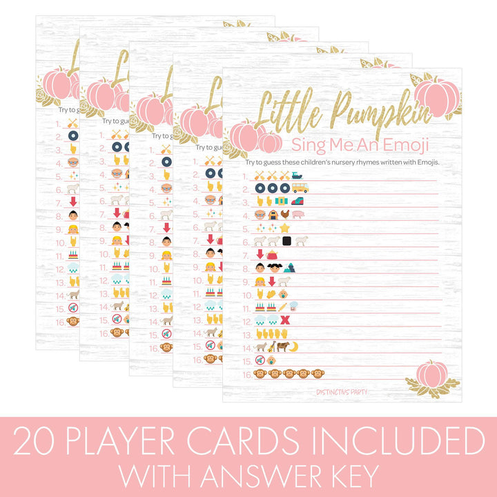 Little Pumpkin: Pink &amp; Gold - Juego de baby shower - Tarjetas de juego Emoji - Otoño, Niña - 20 unidades