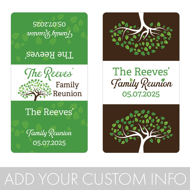 Personalized Family Reunion Mini Candy Bar Labels - 45 or 250 Stickers (9 Color Choices)