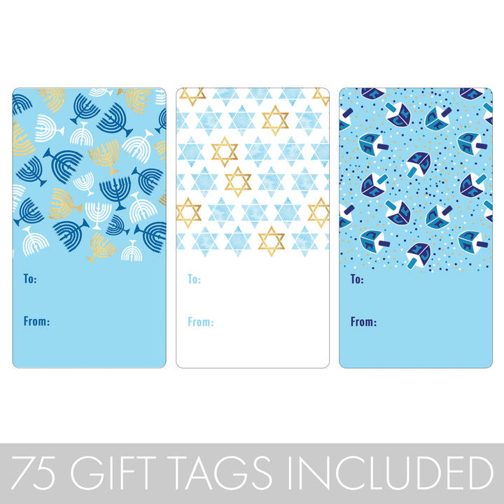 Hanukkah Gift Tag Stickers: Menorah, Star of David, and Dreidel - 75 Stickers