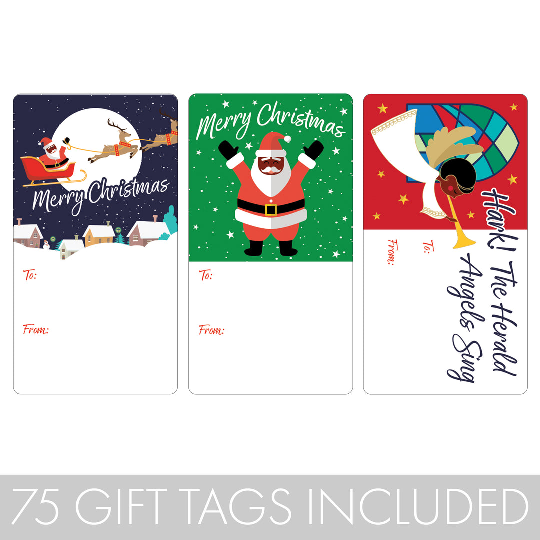 Christmas Gift Tag Stickers: Black Santa and Christmas Angels – 75 Stickers