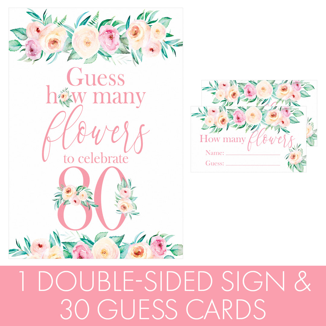 80th Birthday: How Many Flowers in the Jar Floral Party Game - Distinctivs Party