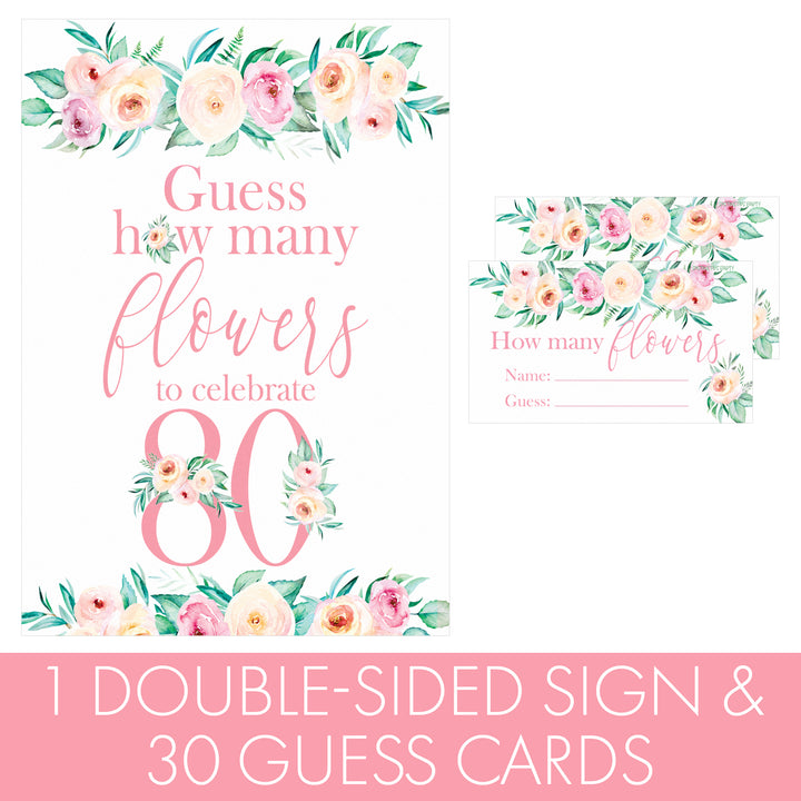 80th Birthday: How Many Flowers in the Jar Floral Party Game - Distinctivs Party