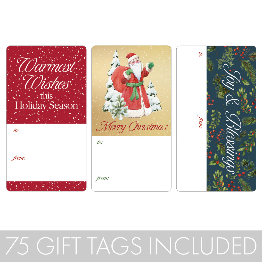 Christmas Gift Tag Stickers: Snow, Santa, and Pine Branches  – 75 Stickers