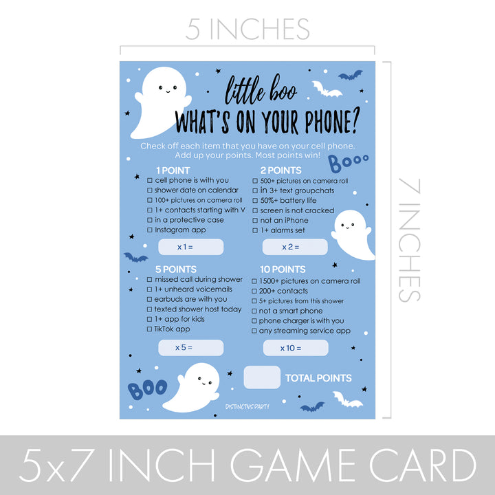 Little Boo: Blue - Boy Baby Shower Game Bundle - Guess Who: Mommy or Daddy, All Things  Halloween, What's On Your Phone & Word Scramble - 4 Games for 20 Players - 40 Dual Sided Cards