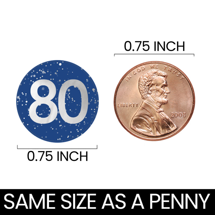 Blue and Silver 80th Birthday Stickers - Fits Hershey's Kisses Candy - 216 Labels