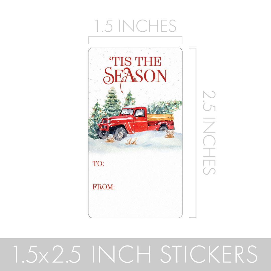 Christmas Gift Tag Stickers: Rustic Christmas Red Barn and Truck – 75 Stickers