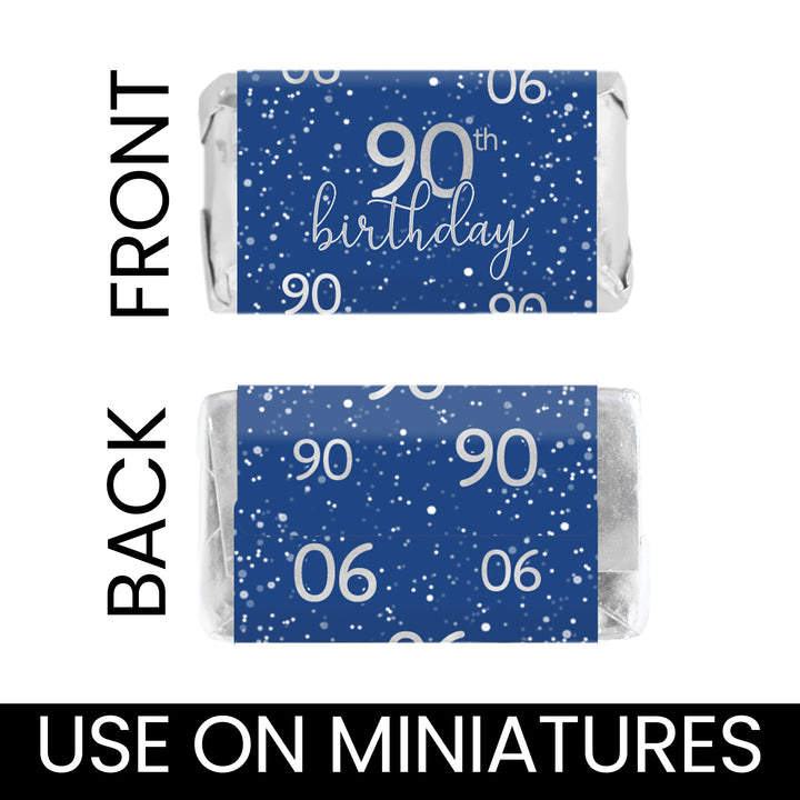 Blue and Silver 90th Birthday Candy Bar Stickers - Hershey's® Miniatures Candy Bar Wrappers