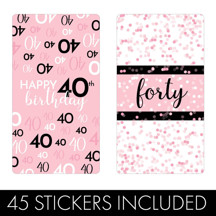 40th Birthday: Pink and Black - Adult Birthday -   Hershey's Miniatures Candy Bar Wrappers Stickers - 45 Stickers - Distinctivs Party