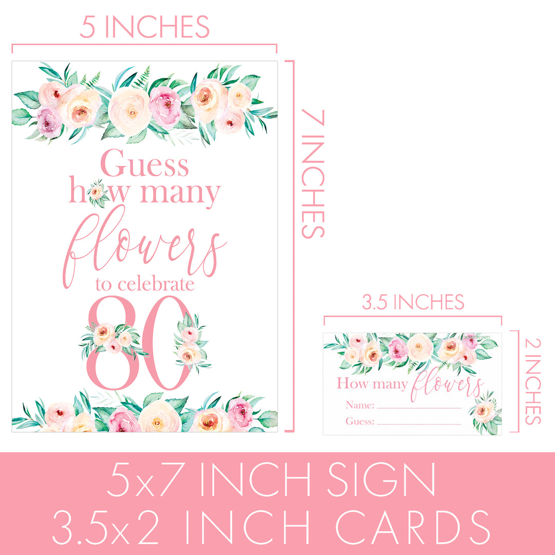 80th Birthday: How Many Flowers in the Jar Floral Party Game - Distinctivs Party