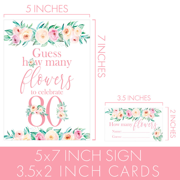 80th Birthday: How Many Flowers in the Jar Floral Party Game - Distinctivs Party