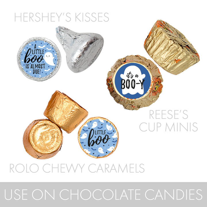 Little Boo: Blue - Boy Baby Shower - Party Favor Stickers - Fits on Hershey's Kisses - 180 Stickers