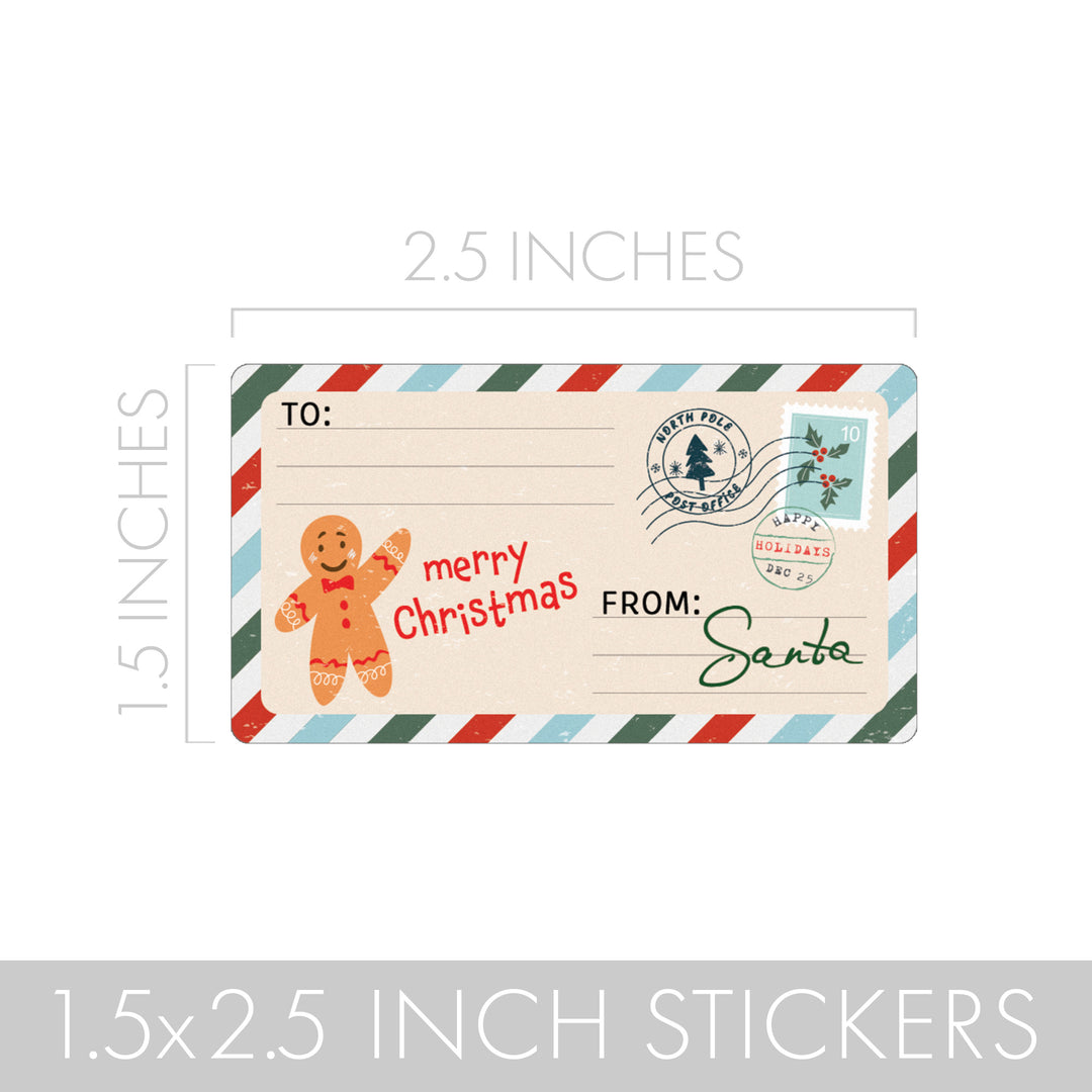 Christmas Gift Tag Stickers: Classic Postcards from Santa with Gingerbread Man - 75 Stickers