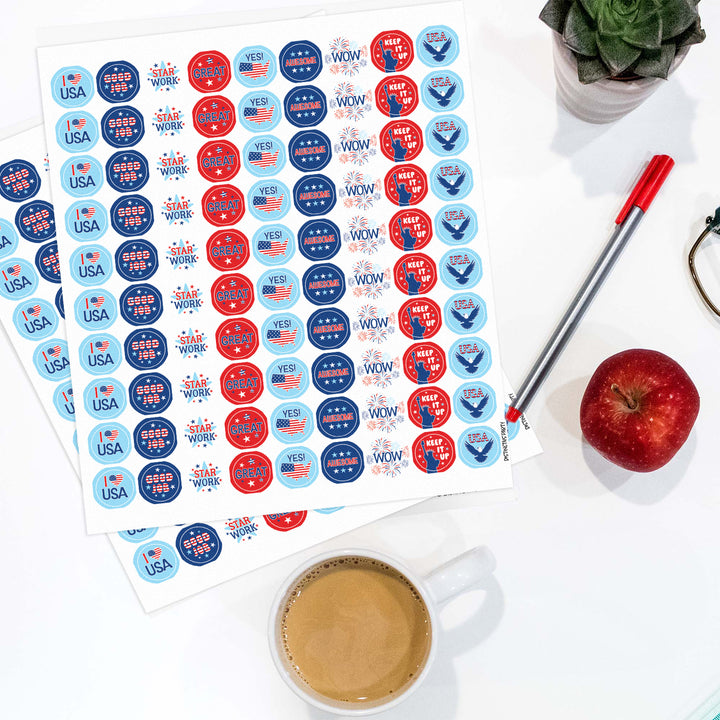 Motivational Teacher Reward Stickers for Students: Patriotic (1,080 Stickers)