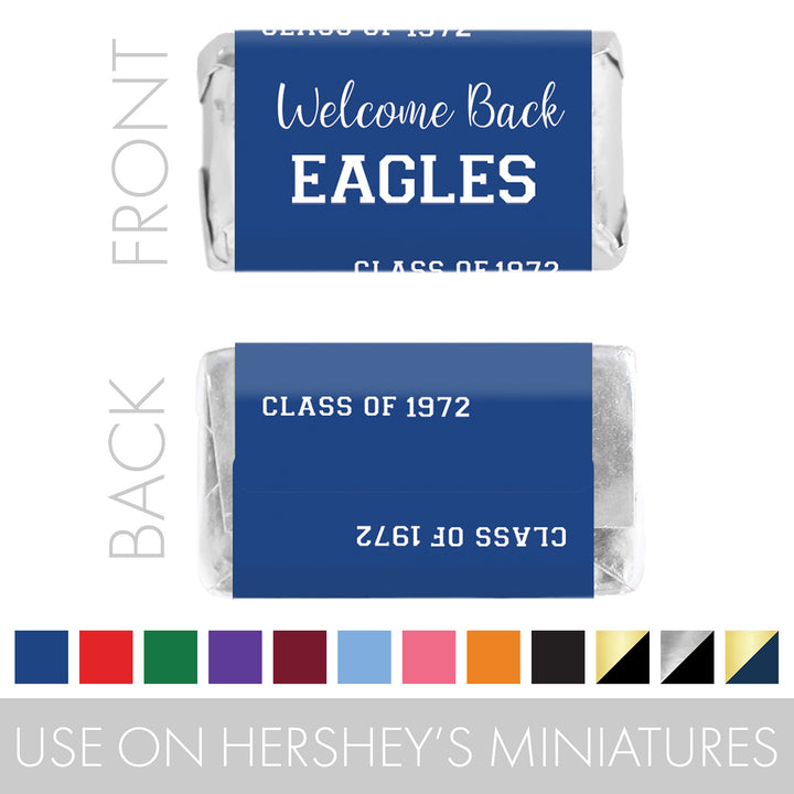 Mini etiquetas personalizadas para barra de dulces para fiesta de reunión de clase, 45 unidades (12 opciones de color)