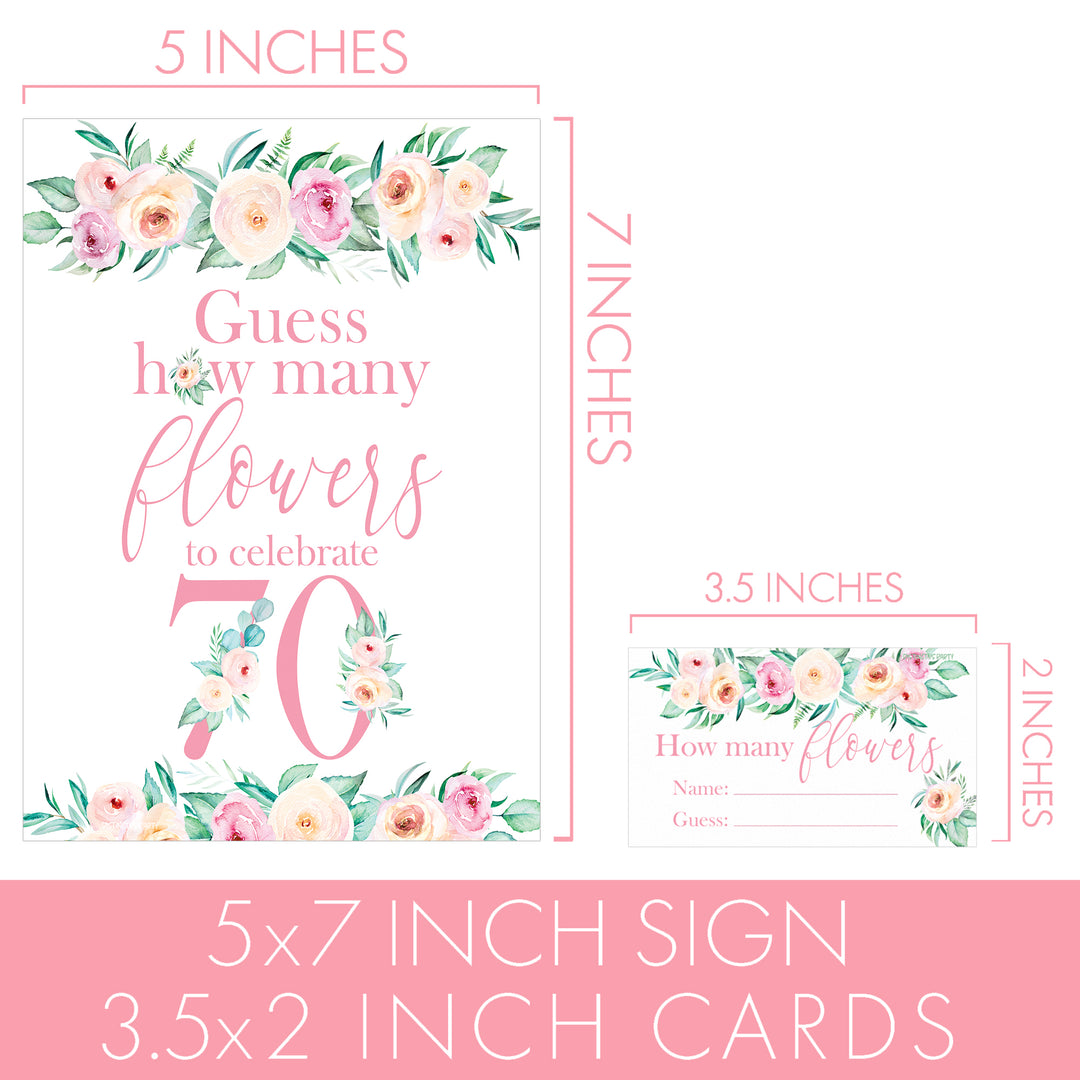 70th Birthday: How Many Flowers in the Jar Floral Party Game - Distinctivs Party