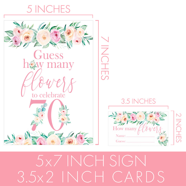 70th Birthday: How Many Flowers in the Jar Floral Party Game - Distinctivs Party