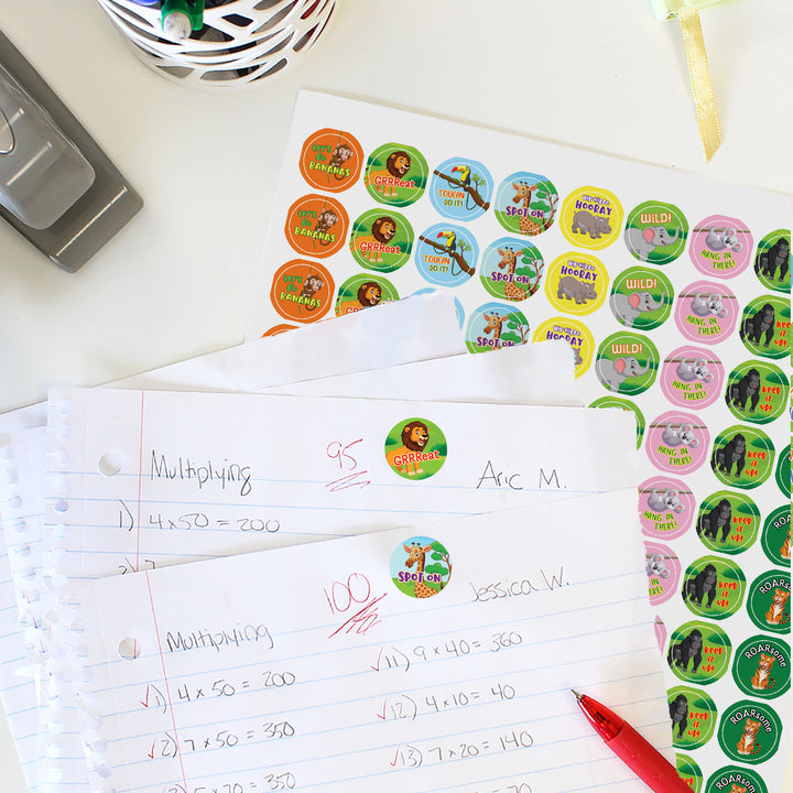 Motivational Teacher Reward Stickers for Students: Jungle (1,080 Stickers)