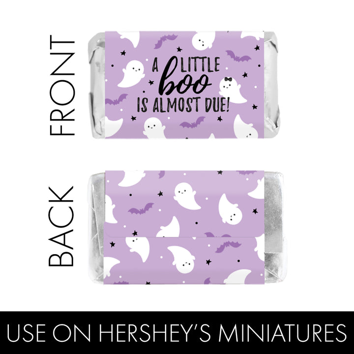 Little Boo: Purple - Girl Baby Shower - Hershey's Miniatures Candy Bar Wrappers Stickers - 42 Stickers - Distinctivs Party