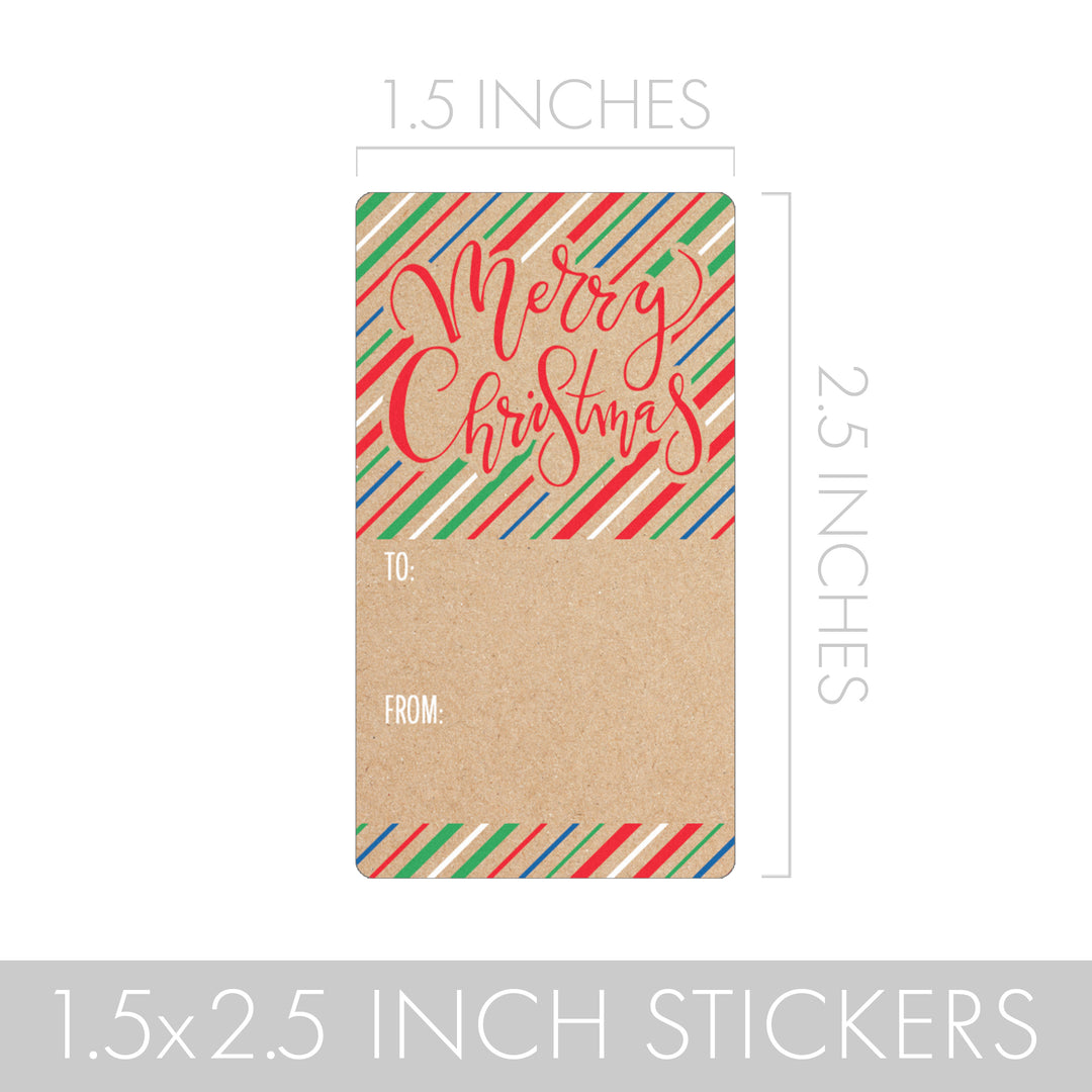 Christmas Gift Tag Stickers: Kraft Paper Stripes, Lights, and Snowflakes  – 75 Stickers