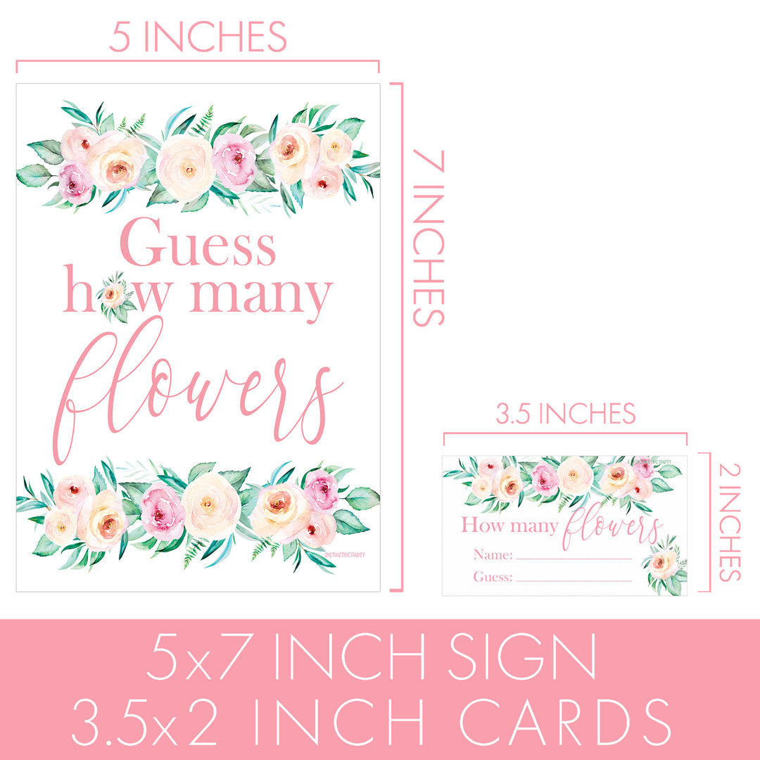 Pink Floral: How Many Flowers in the Jar Floral Party Game - Baby Shower, Bridal, Birthday - Distinctivs Party
