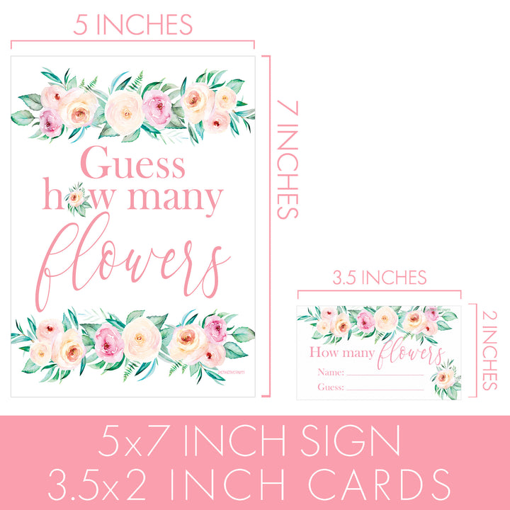 Pink Floral: How Many Flowers in the Jar Floral Party Game - Baby Shower, Bridal, Birthday - Distinctivs Party