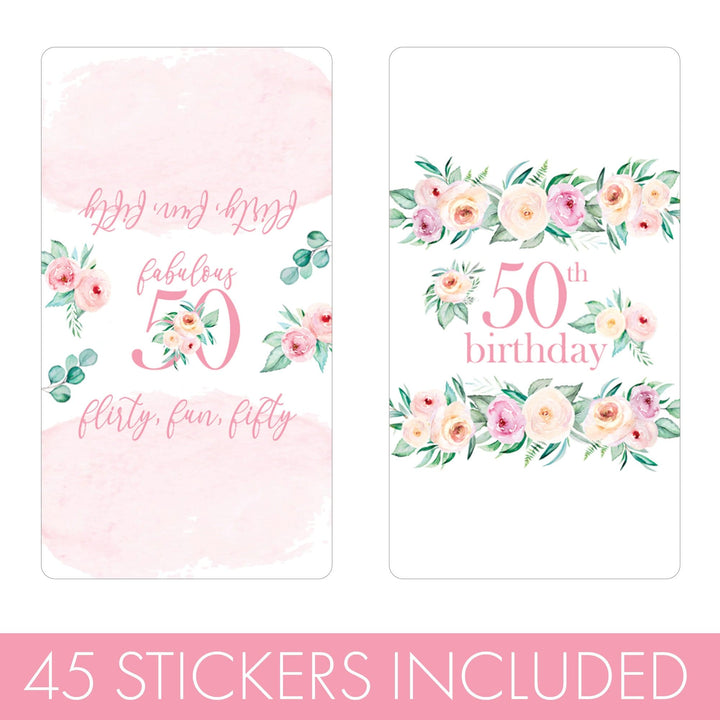 50th Birthday: Floral - Hershey's Miniatures Candy Bar Wrappers - 45 Stickers