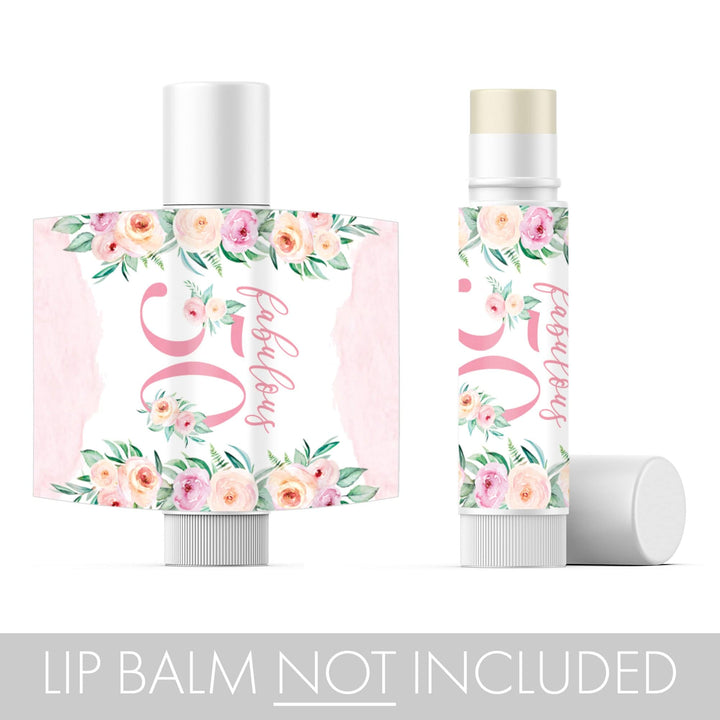 50th Birthday: Floral -  Lip Balm Labels - 36 Stickers