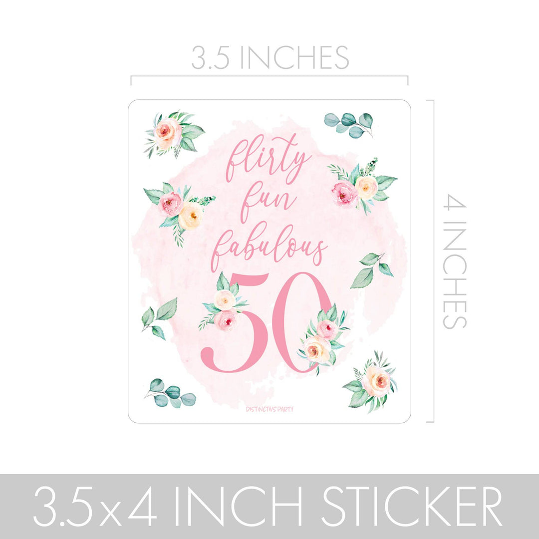 50th Birthday: Floral - Popcorn, Chip Bag, and Snack Bag Stickers - 32 Stickers