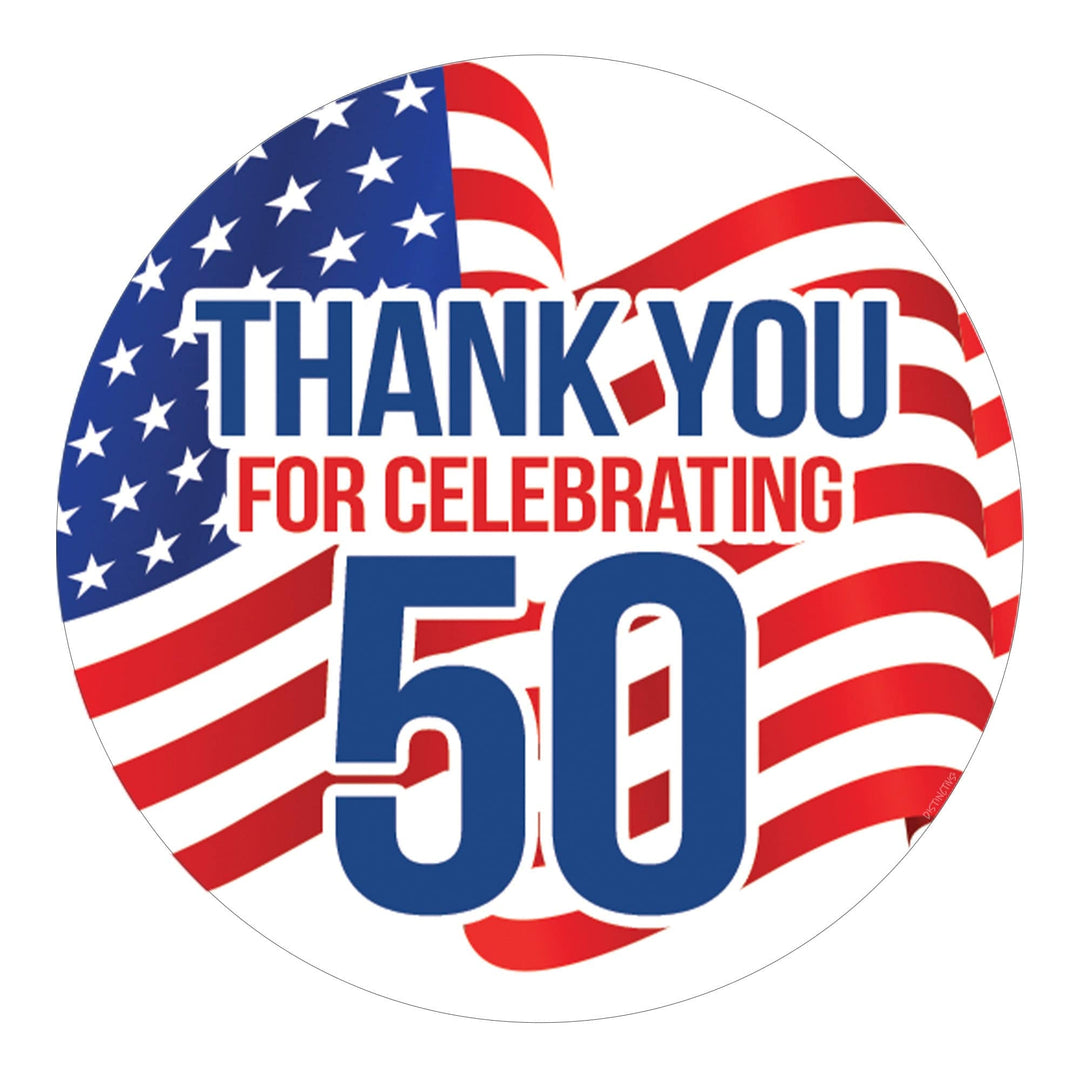 50th Birthday: Red White & Blue - Circle Label Thank You Stickers - 40 Stickers