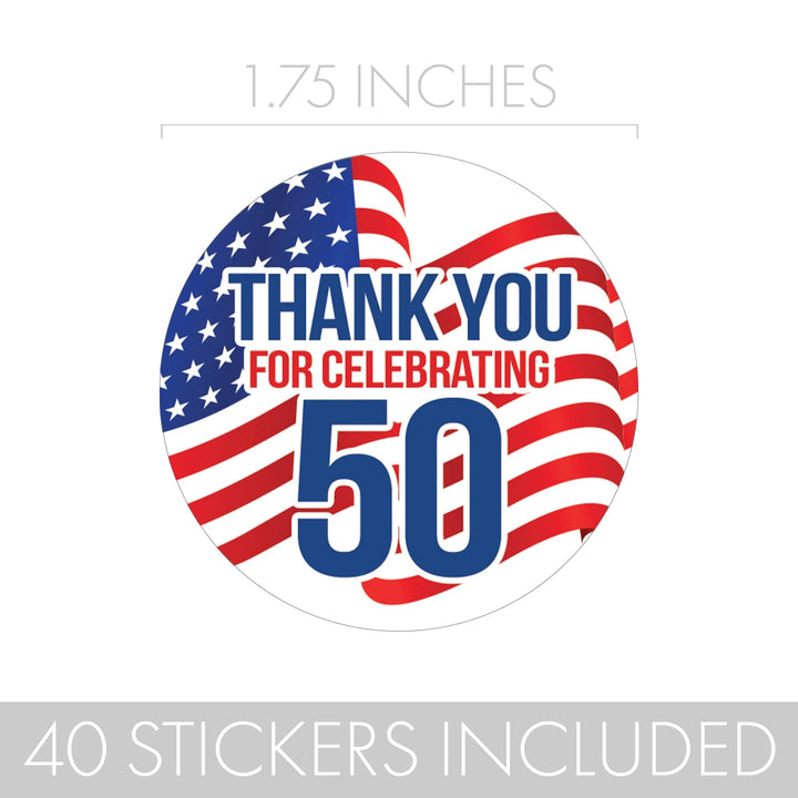 50th Birthday: Red White & Blue - Circle Label Thank You Stickers - 40 Stickers