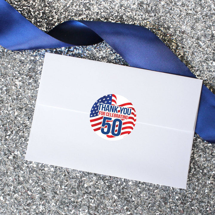 50th Birthday: Red White & Blue - Circle Label Thank You Stickers - 40 Stickers