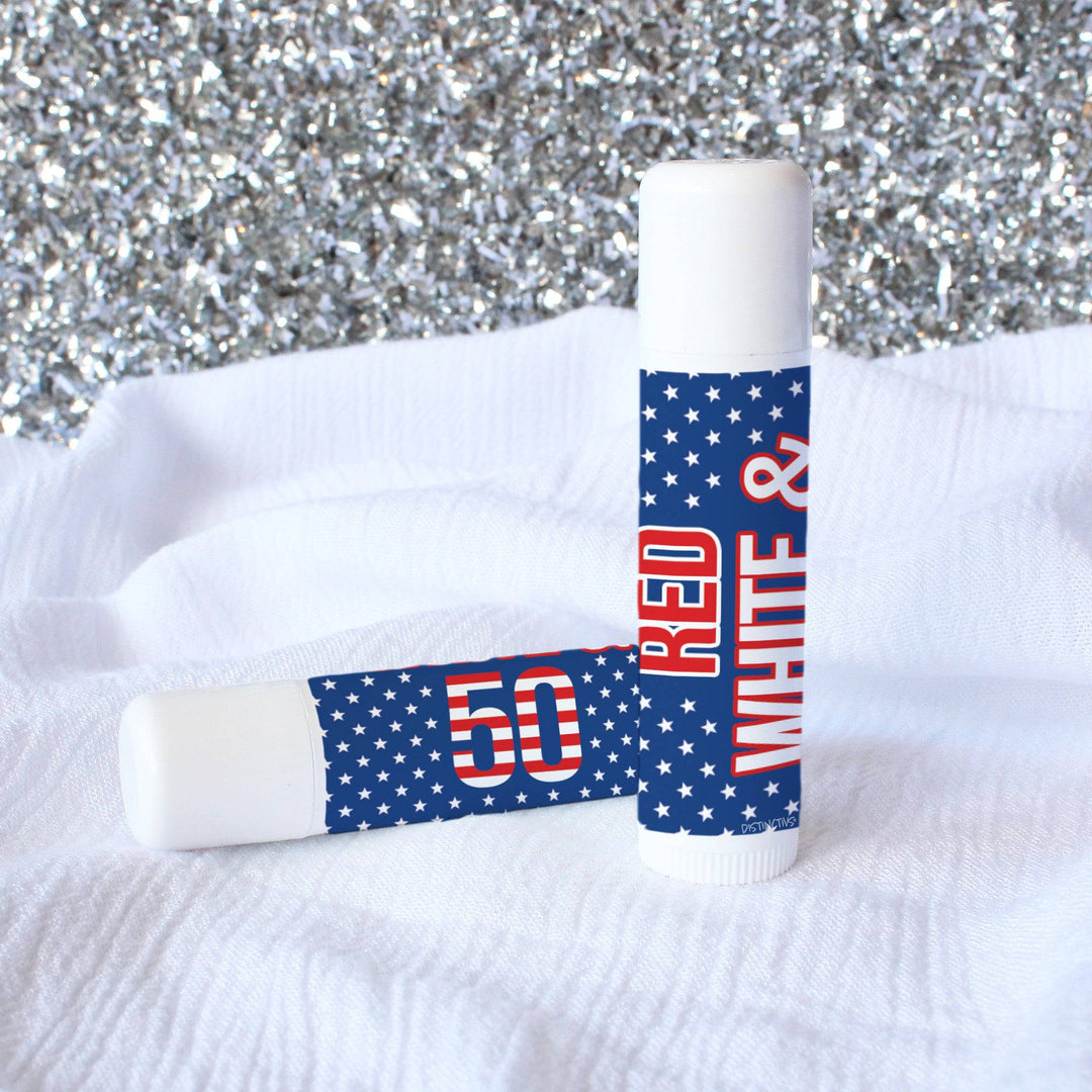 50th Birthday: Red White & Blue -  Lip Balm Labels - 36 Stickers