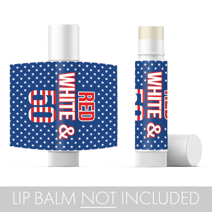 50th Birthday: Red White & Blue -  Lip Balm Labels - 36 Stickers