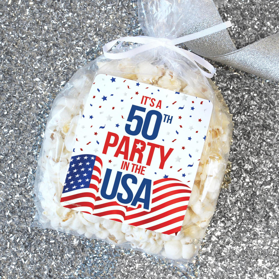 50th Birthday: Red White & Blue - Popcorn, Chip Bag, and Snack Bag Stickers - 32 Stickers