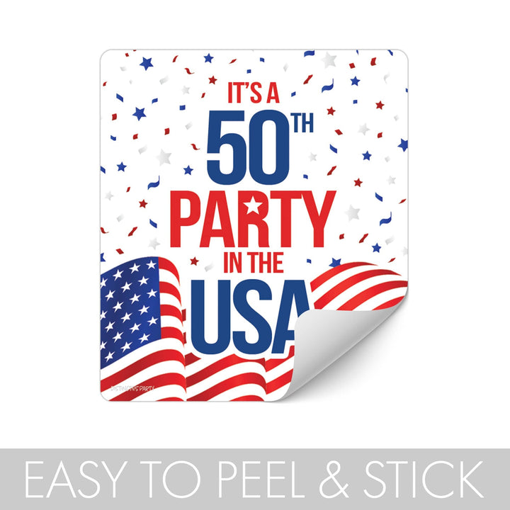 50th Birthday: Red White & Blue - Popcorn, Chip Bag, and Snack Bag Stickers - 32 Stickers