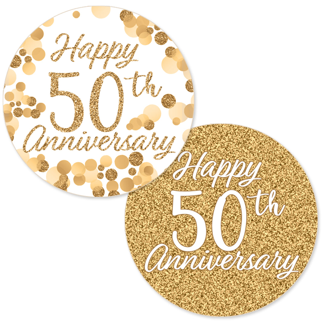 Gold 50th Anniversary: Party Favor Round Labels - 40 Stickers