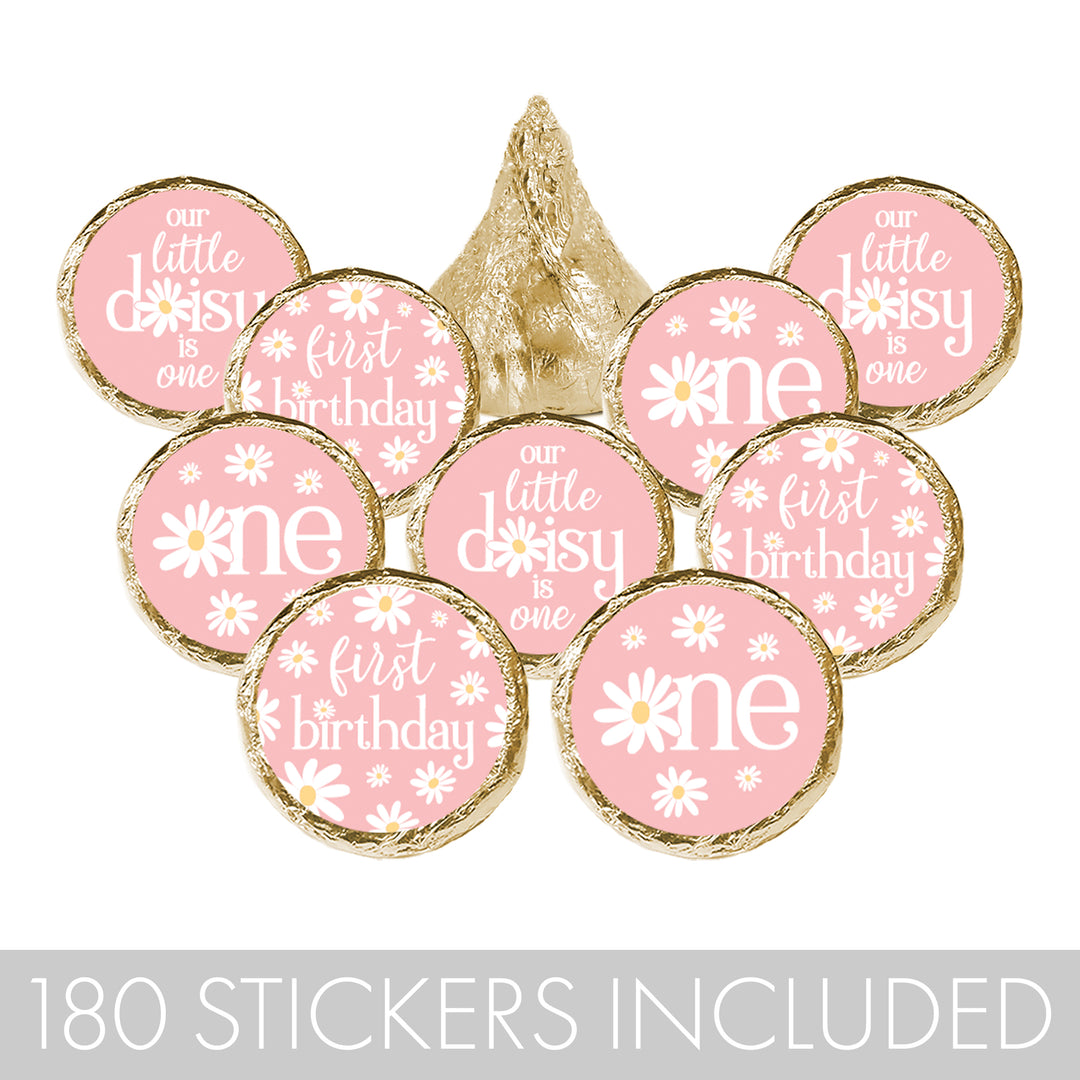 Darling Daisy - 1st Birthday: Favor Stickers Fits on Hershey's Kisses - 180 Stickers