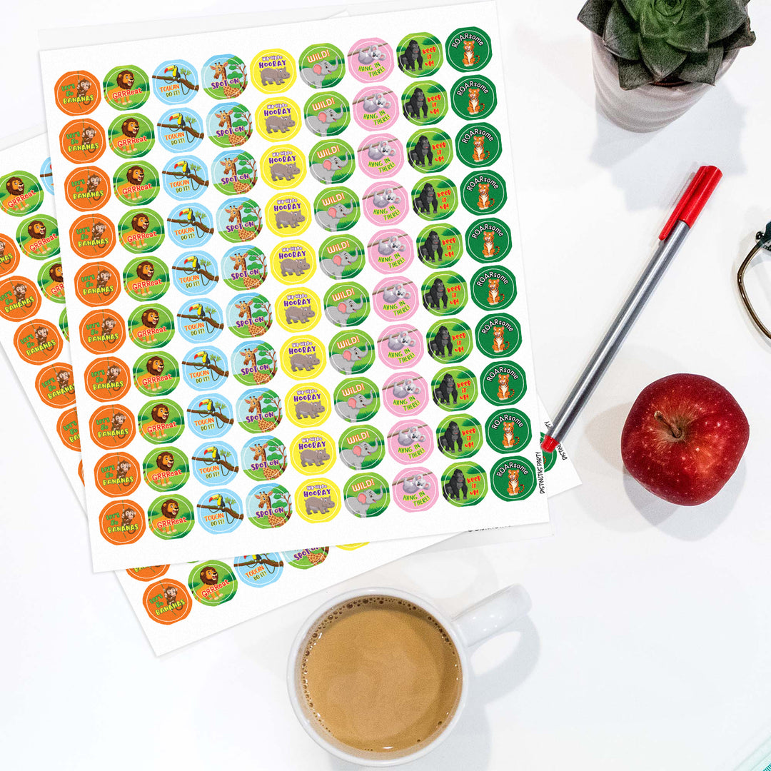 Motivational Teacher Reward Stickers for Students: Jungle (1,080 Stickers)