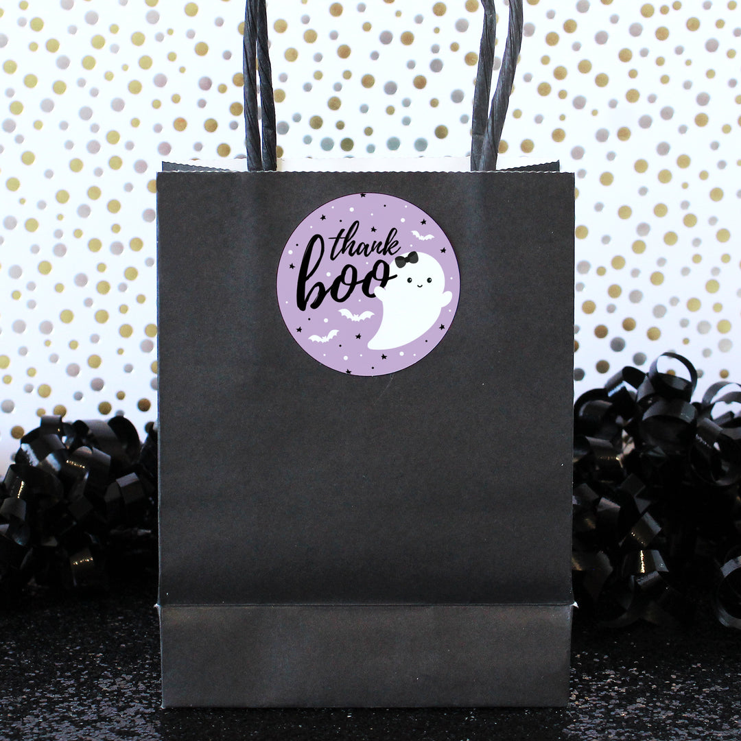 Little Boo: Purple - Girl Baby Shower - Thank You Stickers -  40 Stickers - Distinctivs Party