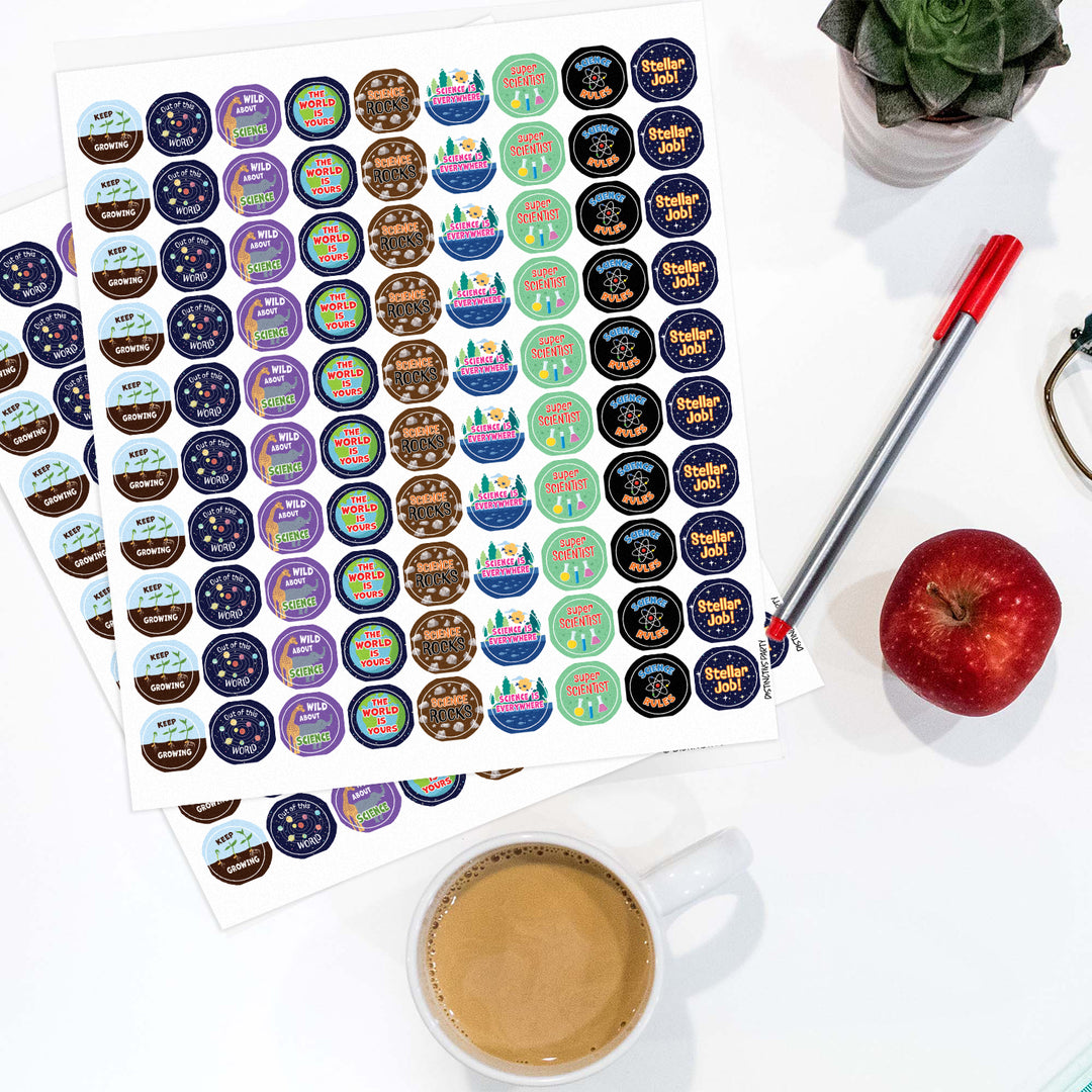 Motivational Teacher Reward Stickers for Students: Sciences (1,080 Stickers)