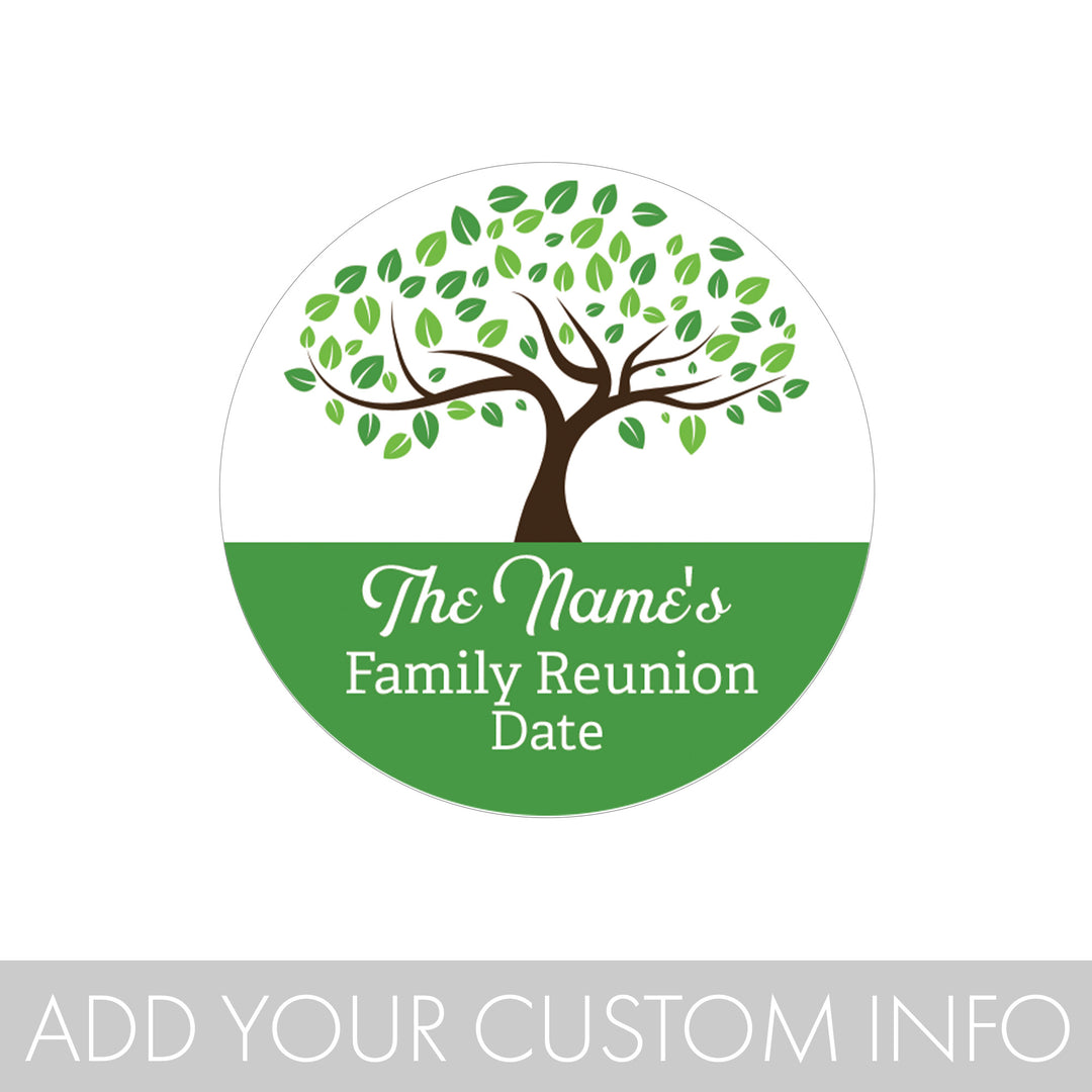 Personalized Family Reunion Party Large Round Labels - 40, 100, or 250  Stickers (9 Color Choices)