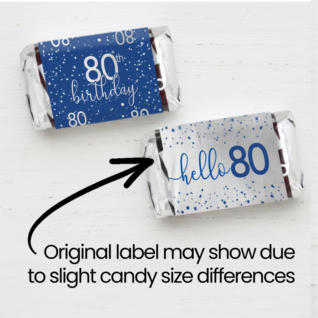 Blue and Silver 80th Birthday Candy Bar Stickers - Hershey's® Miniatures Candy Bar Wrappers
