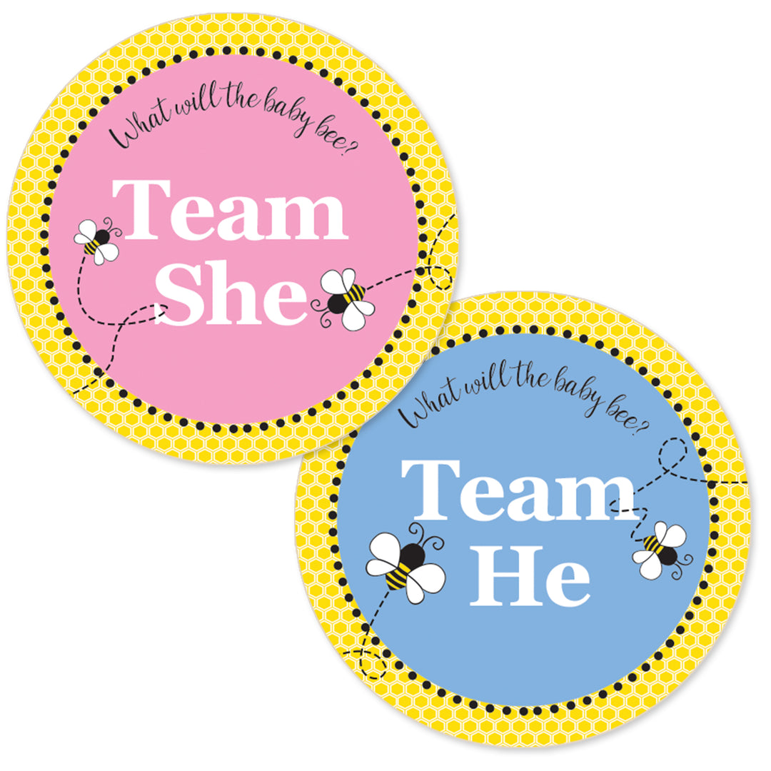 Bumble Bee: Gender Reveal Party - What Will Baby Bee Stickers -  Team She or He - 40 Stickers
