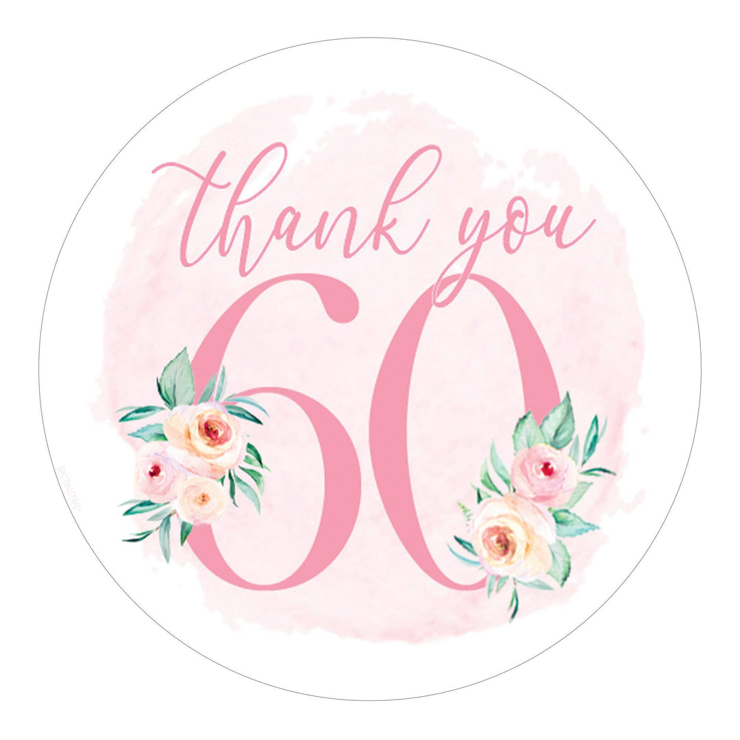 60th Birthday: Floral - Circle Label Thank You Stickers - 40 Stickers