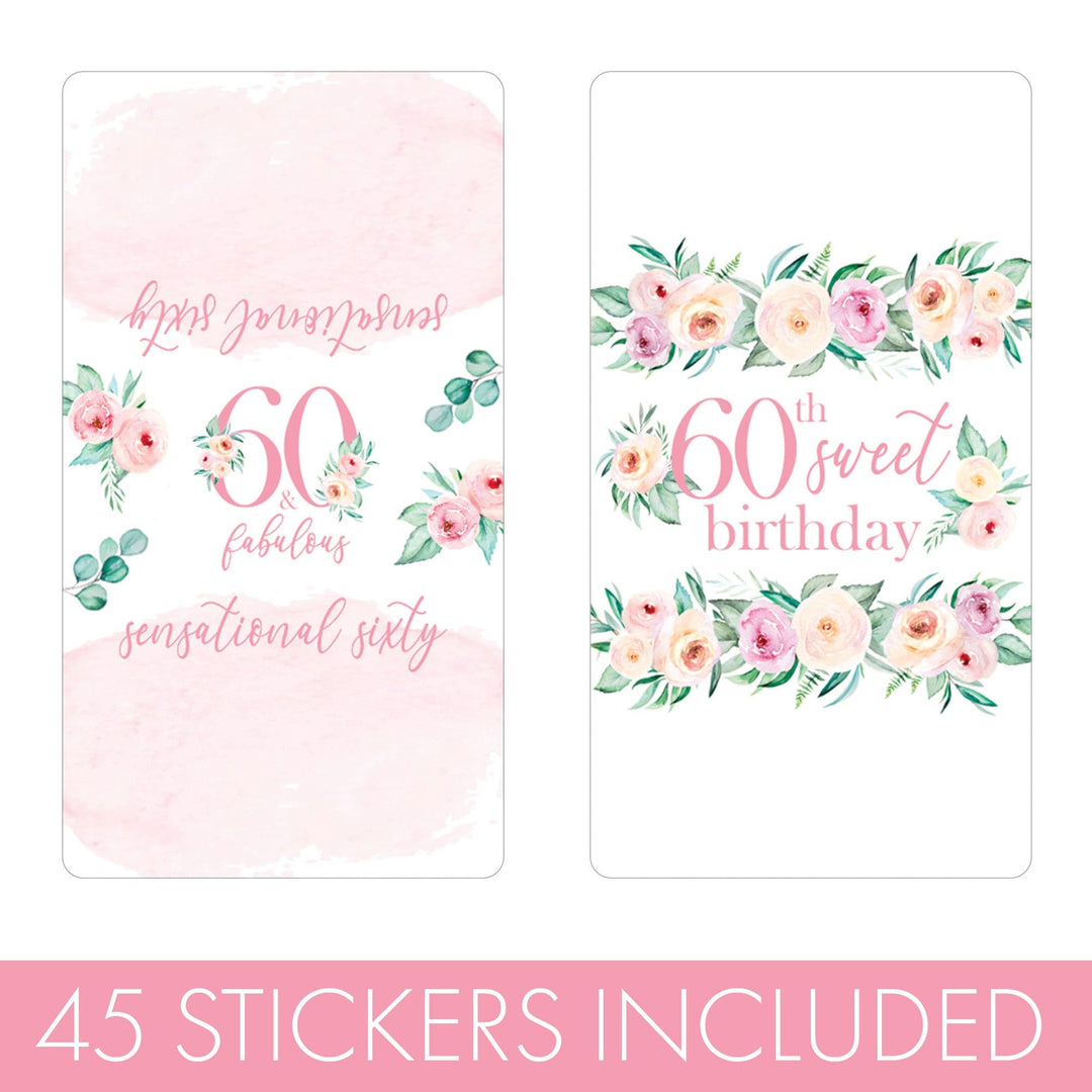 60th Birthday: Floral - Hershey's Miniatures Candy Bar Wrappers - 45 Stickers