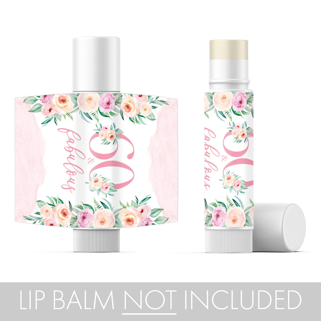 60th Birthday: Floral -  Lip Balm Labels - 36 Stickers