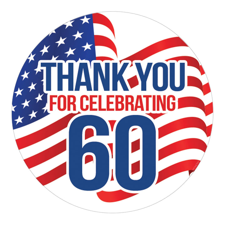 60th Birthday: Red White & Blue - Circle Label Thank You Stickers - 40 Stickers