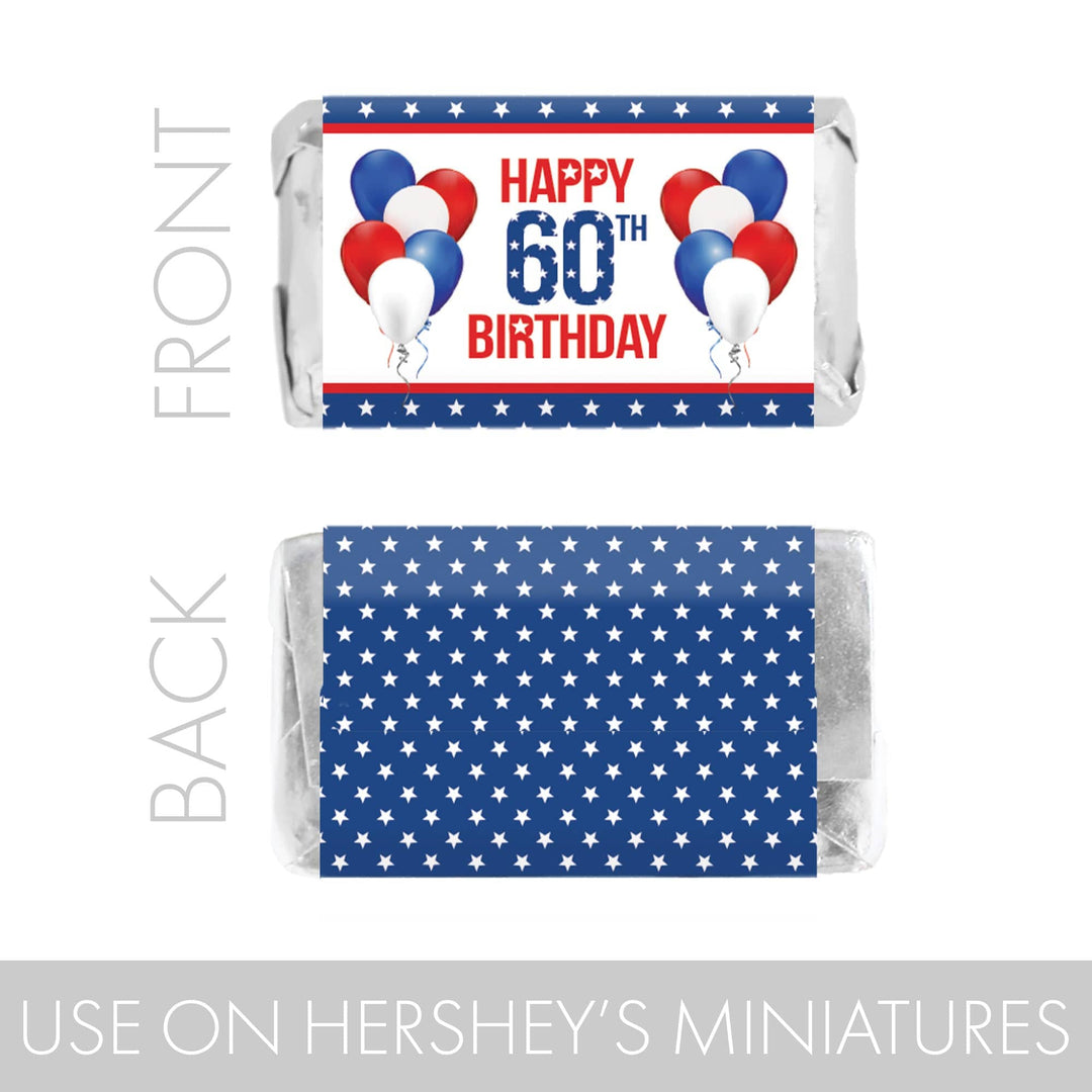 60th Birthday: Red White & Blue - Hershey's Miniatures Candy Bar Wrappers - 45 Stickers