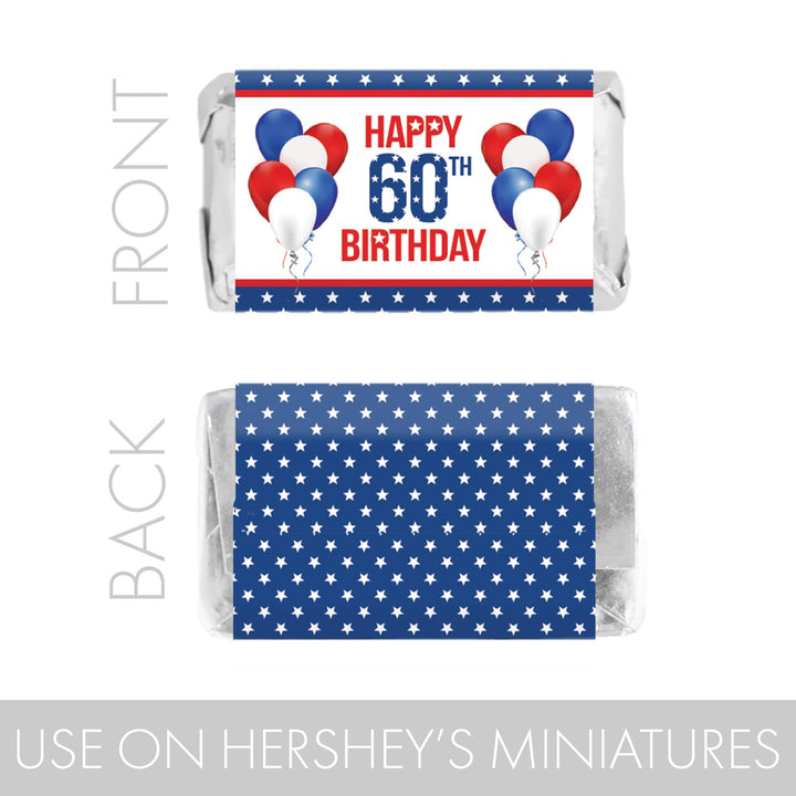 60th Birthday: Red White & Blue - Hershey's Miniatures Candy Bar Wrappers - 45 Stickers